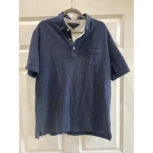 Brooks Brothers Men's Large Pure Cotton Polka Dot Navy Blue Pocket Polo Shirt